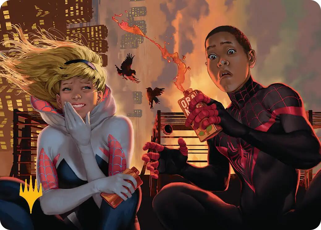 Heroes' Hangout Art Card (Gold-Stamped Planeswalker Symbol) [Marvel's Spider-Man Art Series]