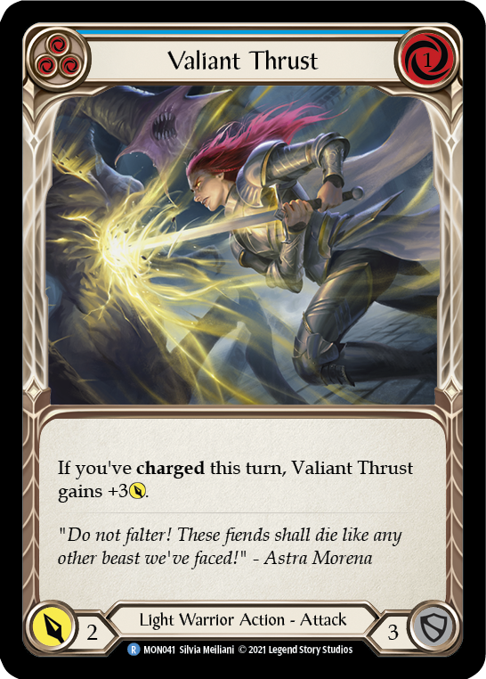 Valiant Thrust (Blue) [MON041-RF] (Monarch) 1st Edition Rainbow Foil